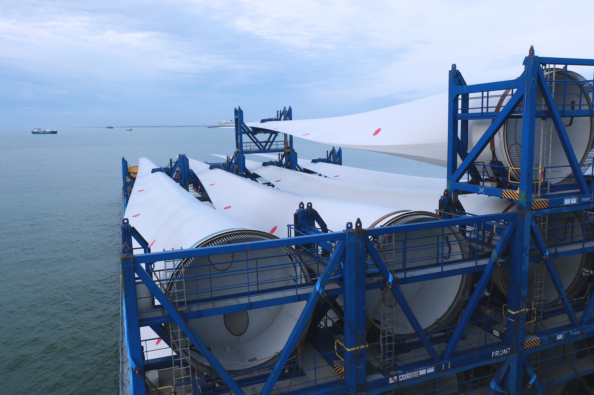 Parts of a windmill on a ship
