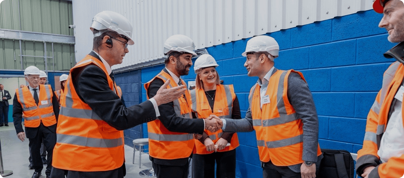 Construction workers greeting each other